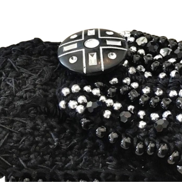 Black and Silver Crochet Beaded Cuff Bracelet